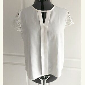 SHEIN white top with lace cap sleeves, Size L